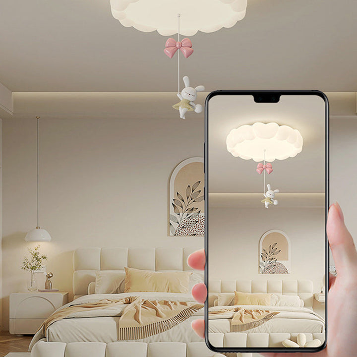 Modern Art Deco Kids Iron PE Heart-Shaped Round LED Flush Mount Ceiling Light For Bedroom