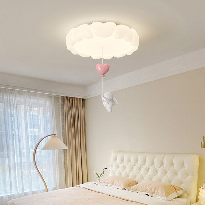 Modern Art Deco Kids Iron PE Heart-Shaped Round LED Flush Mount Ceiling Light For Bedroom
