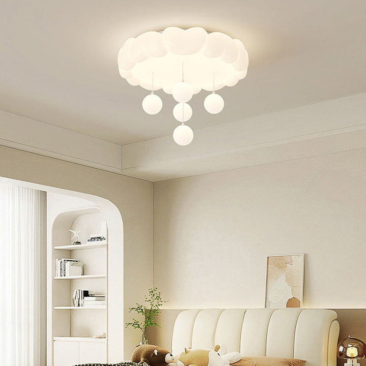 Modern Art Deco Kids Iron PE Heart-Shaped Round LED Flush Mount Ceiling Light For Bedroom