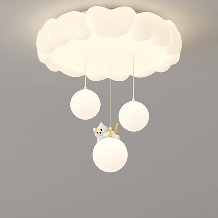 Modern Art Deco Kids Iron PE Heart-Shaped Round LED Flush Mount Ceiling Light For Bedroom