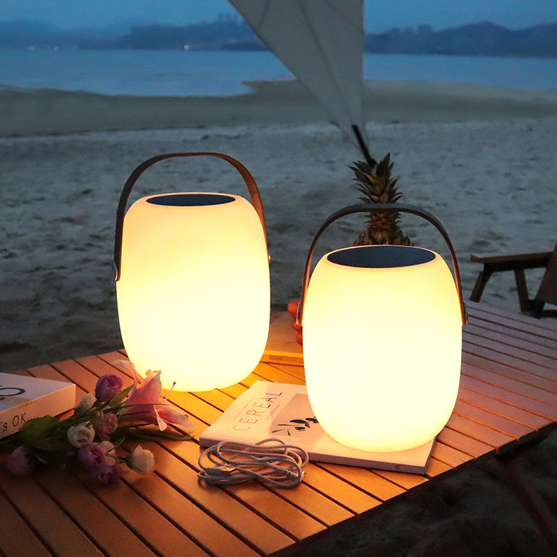 Contemporary Creative PE Acrylic Portable Barrel-Shaped Solar LED Outdoor Light For Garden &amp; Camping