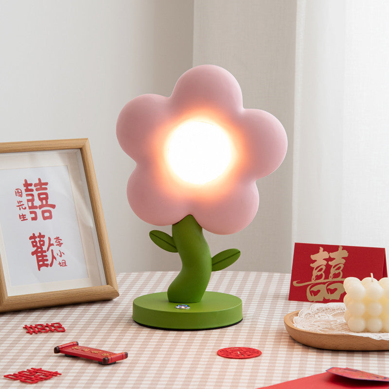 Contemporary Creative USB Kids Resin And Iron Floral LED Table Lamp For Bedroom