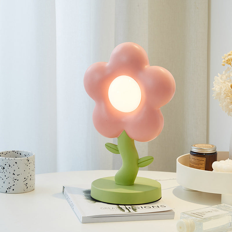 Contemporary Creative USB Kids Resin And Iron Floral LED Table Lamp For Bedroom