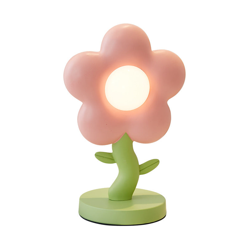 Contemporary Creative USB Kids Resin And Iron Floral LED Table Lamp For Bedroom