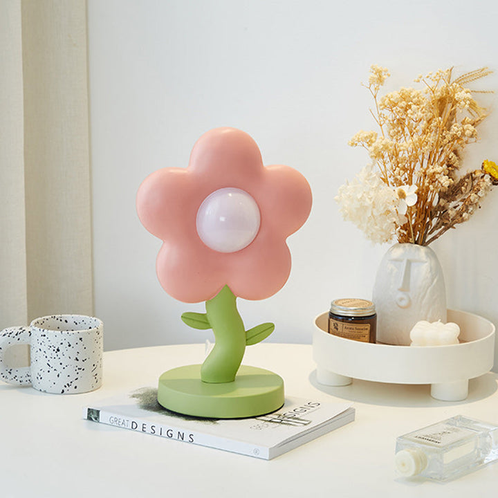 Contemporary Creative USB Kids Resin And Iron Floral LED Table Lamp For Bedroom