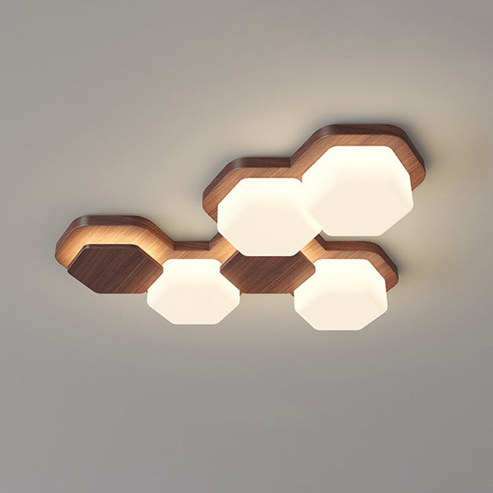 Contemporary Scandinavian Iron And Acrylic Hexagonal Block Geometric LED Flush Mount Ceiling Light For Living Room And Bedroom
