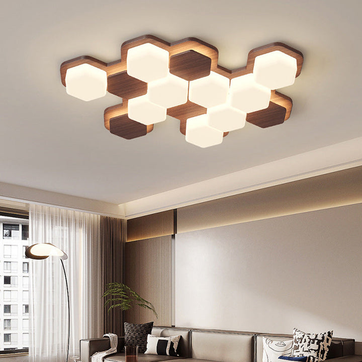 Contemporary Scandinavian Iron And Acrylic Hexagonal Block Geometric LED Flush Mount Ceiling Light For Living Room And Bedroom