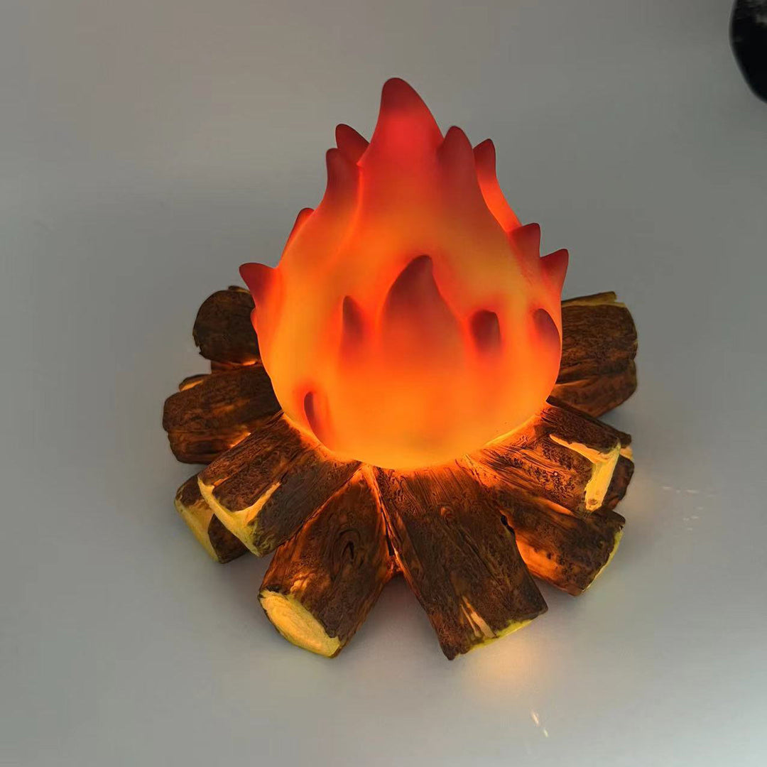 Modern Art Deco Battery Resin Simulated Firewood Flame LED Table Lamp Night Light For Bedroom