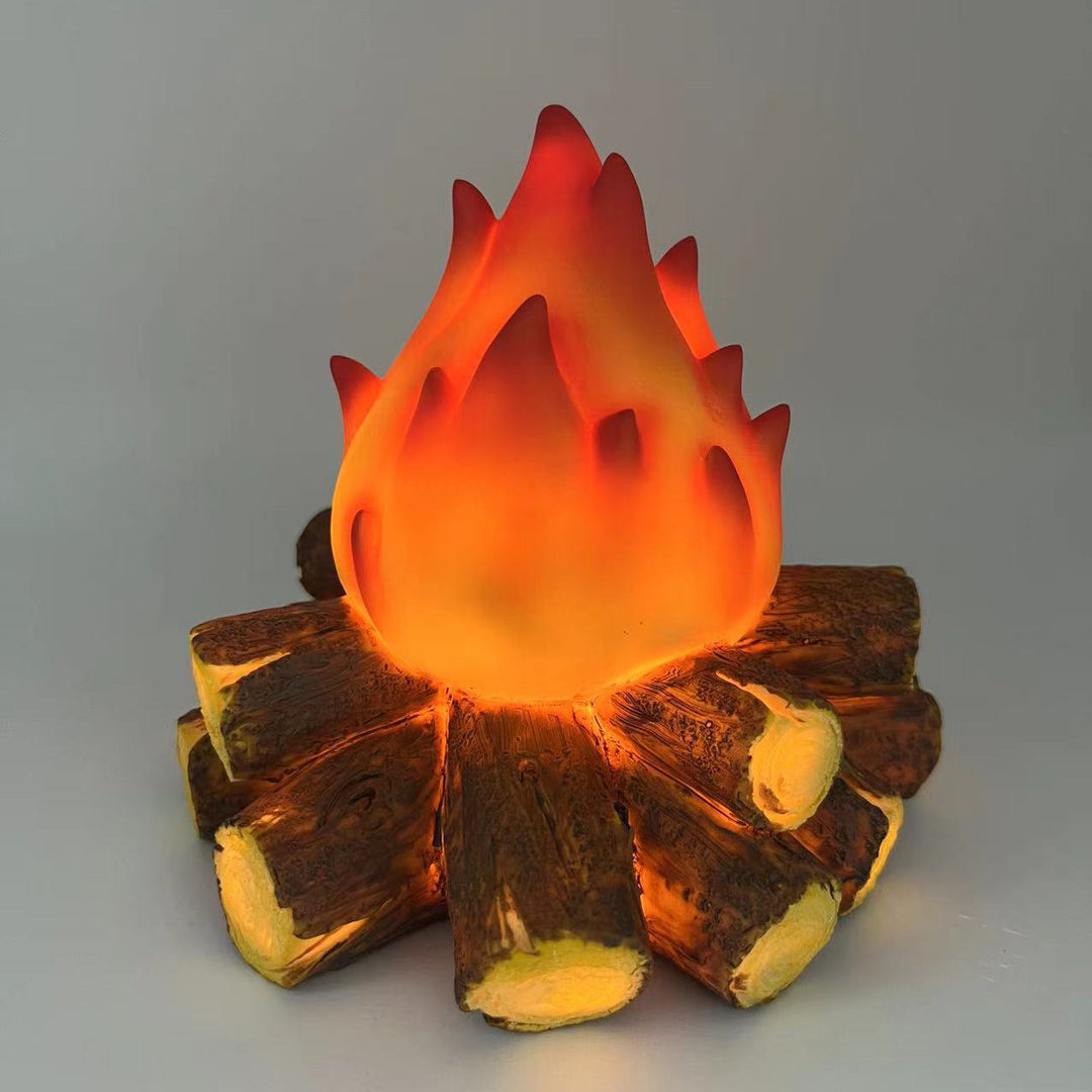 Modern Art Deco Battery Resin Simulated Firewood Flame LED Table Lamp Night Light For Bedroom