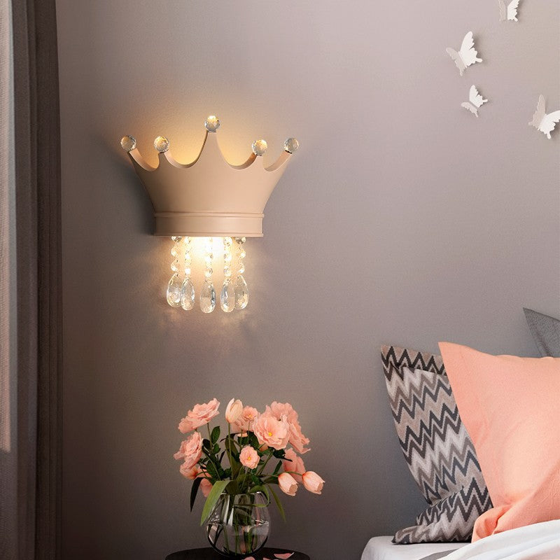 Contemporary Creative Kids Resin Crystal Crown LED Wall Sconce Lamp For Bedside