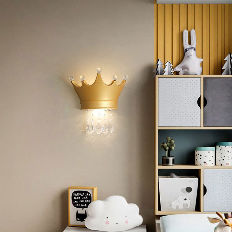 Contemporary Creative Kids Resin Crystal Crown LED Wall Sconce Lamp For Bedside