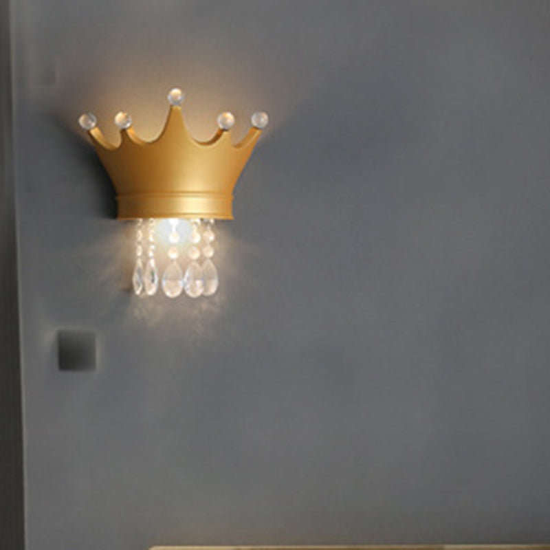 Contemporary Creative Kids Resin Crystal Crown LED Wall Sconce Lamp For Bedside