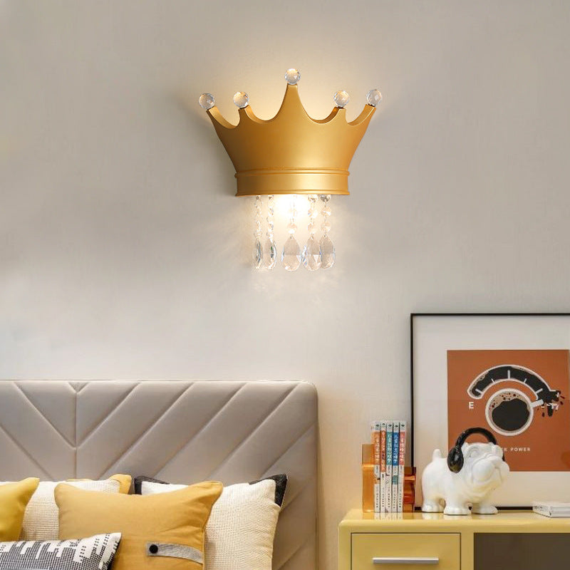 Contemporary Creative Kids Resin Crystal Crown LED Wall Sconce Lamp For Bedside