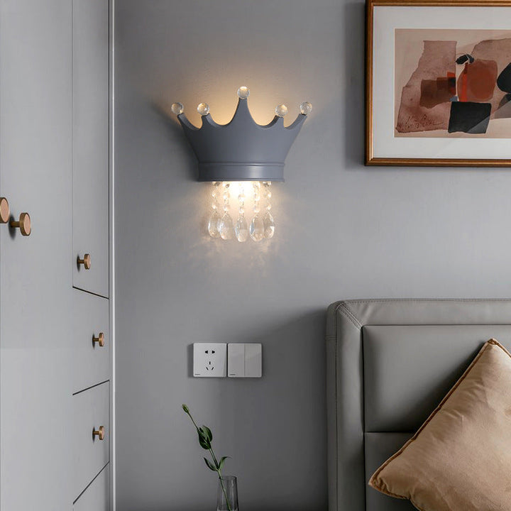 Contemporary Creative Kids Resin Crystal Crown LED Wall Sconce Lamp For Bedside