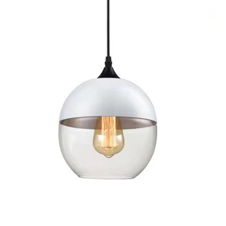 Contemporary Industrial Iron &amp; Glass Barrel Cylinder Globe 1-Light Pendant Light For Dining Room