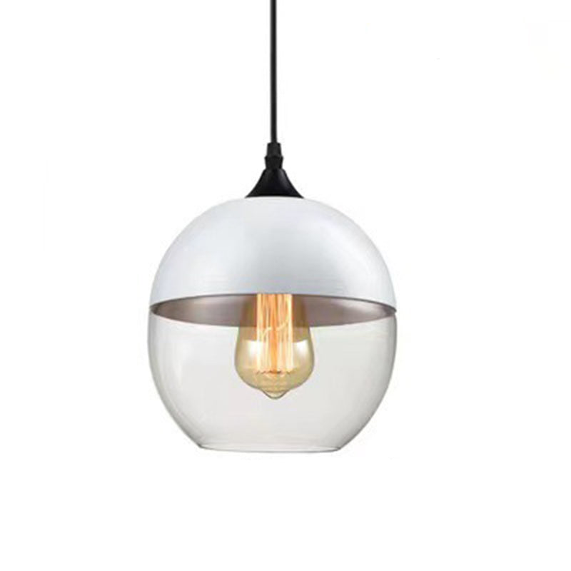 Contemporary Industrial Iron &amp; Glass Barrel Cylinder Globe 1-Light Pendant Light For Dining Room
