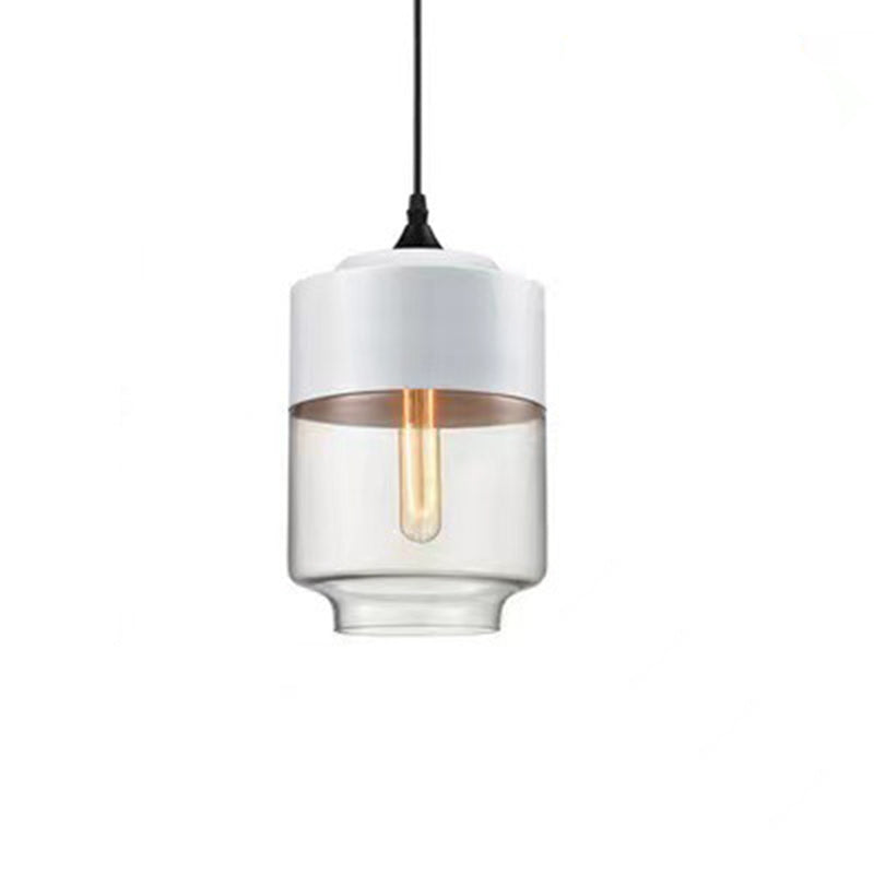 Contemporary Industrial Iron &amp; Glass Barrel Cylinder Globe 1-Light Pendant Light For Dining Room