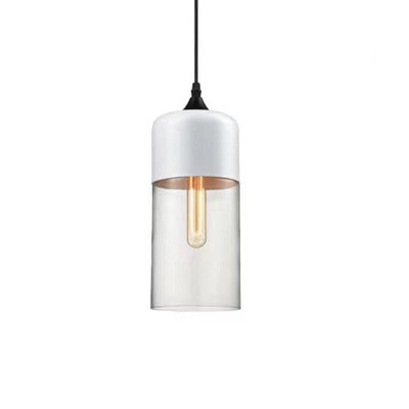 Contemporary Industrial Iron &amp; Glass Barrel Cylinder Globe 1-Light Pendant Light For Dining Room