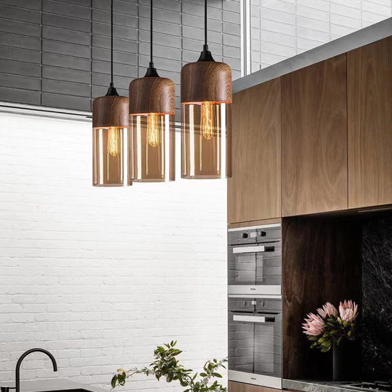 Contemporary Industrial Iron &amp; Glass Barrel Cylinder Globe 1-Light Pendant Light For Dining Room