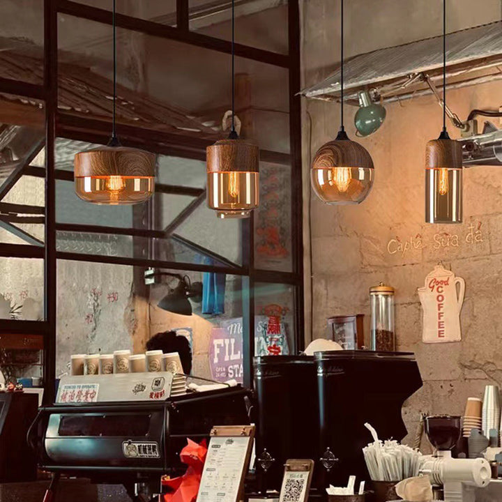 Contemporary Industrial Iron &amp; Glass Barrel Cylinder Globe 1-Light Pendant Light For Dining Room