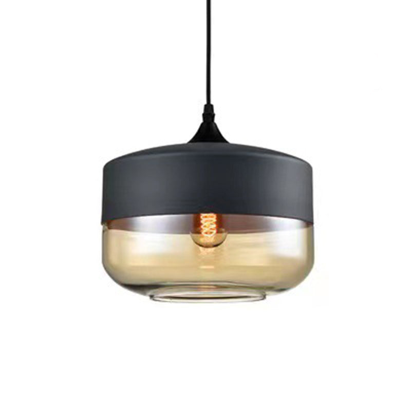 Contemporary Industrial Iron &amp; Glass Barrel Cylinder Globe 1-Light Pendant Light For Dining Room