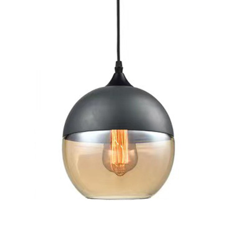 Contemporary Industrial Iron &amp; Glass Barrel Cylinder Globe 1-Light Pendant Light For Dining Room