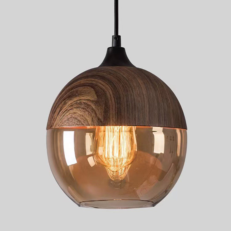 Contemporary Industrial Iron &amp; Glass Barrel Cylinder Globe 1-Light Pendant Light For Dining Room