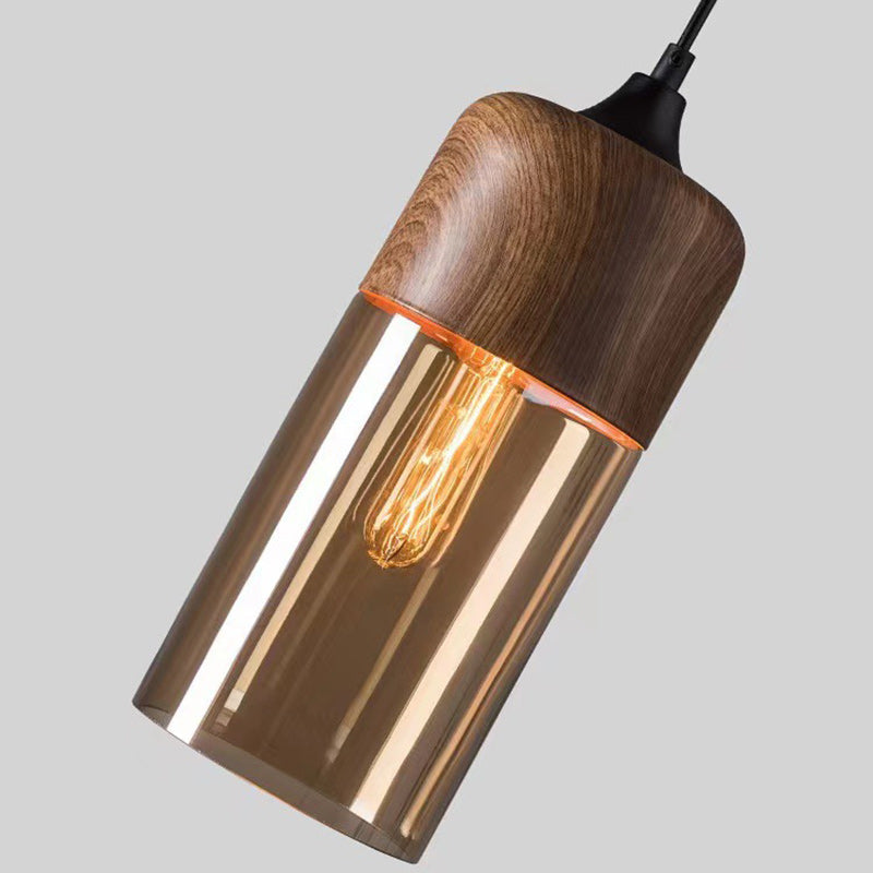 Contemporary Industrial Iron &amp; Glass Barrel Cylinder Globe 1-Light Pendant Light For Dining Room
