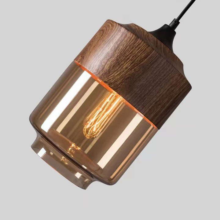 Contemporary Industrial Iron &amp; Glass Barrel Cylinder Globe 1-Light Pendant Light For Dining Room
