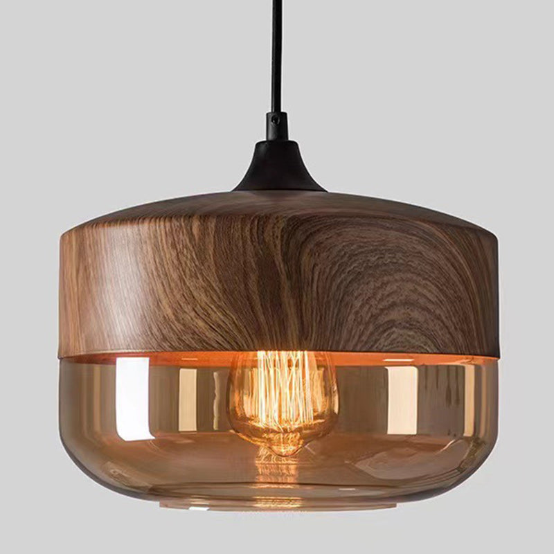 Contemporary Industrial Iron &amp; Glass Barrel Cylinder Globe 1-Light Pendant Light For Dining Room