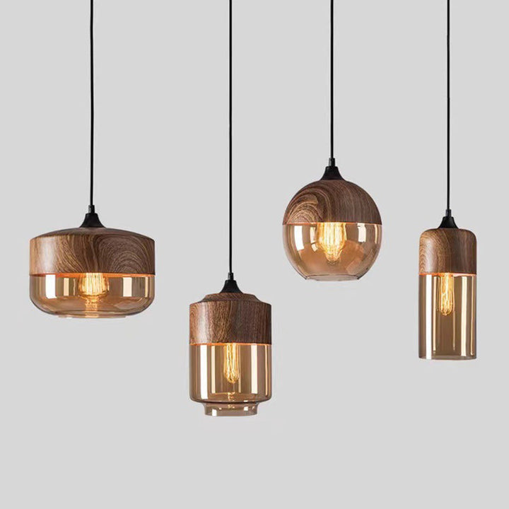 Contemporary Industrial Iron &amp; Glass Barrel Cylinder Globe 1-Light Pendant Light For Dining Room