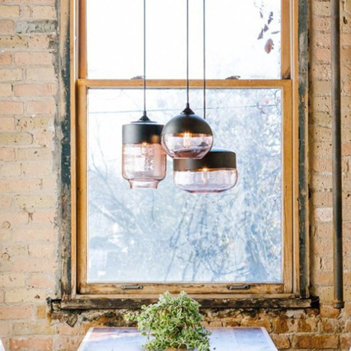 Contemporary Industrial Iron &amp; Glass Barrel Cylinder Globe 1-Light Pendant Light For Dining Room