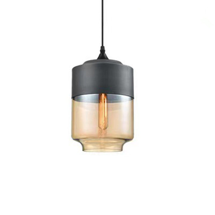 Contemporary Industrial Iron &amp; Glass Barrel Cylinder Globe 1-Light Pendant Light For Dining Room