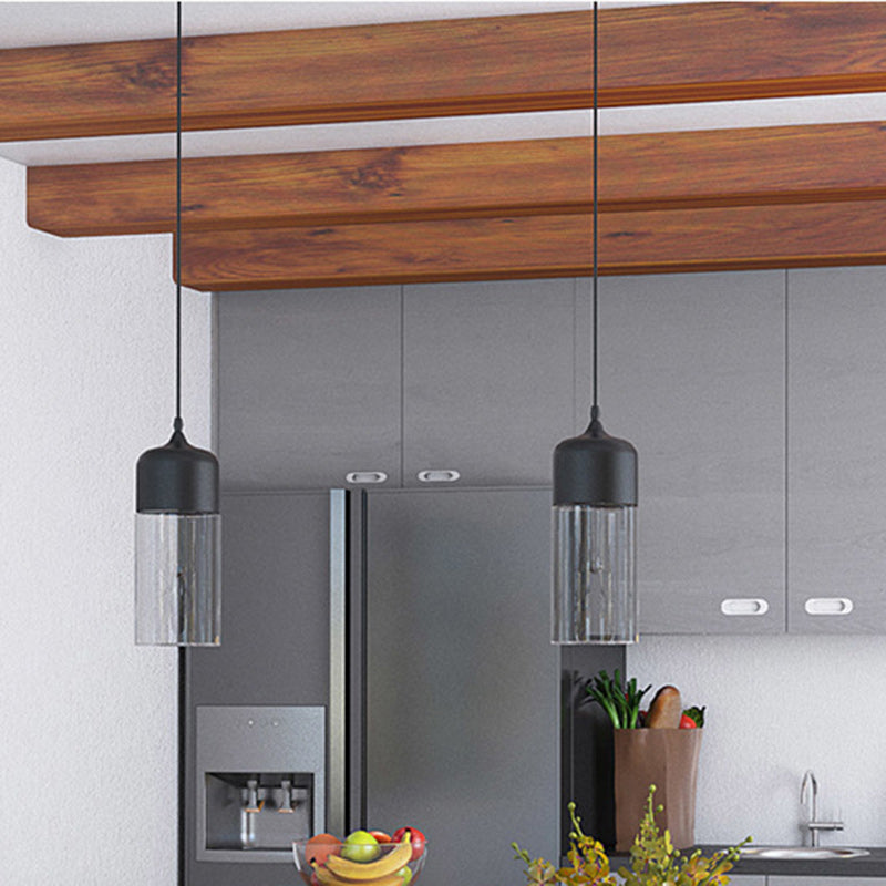Contemporary Industrial Iron &amp; Glass Barrel Cylinder Globe 1-Light Pendant Light For Dining Room