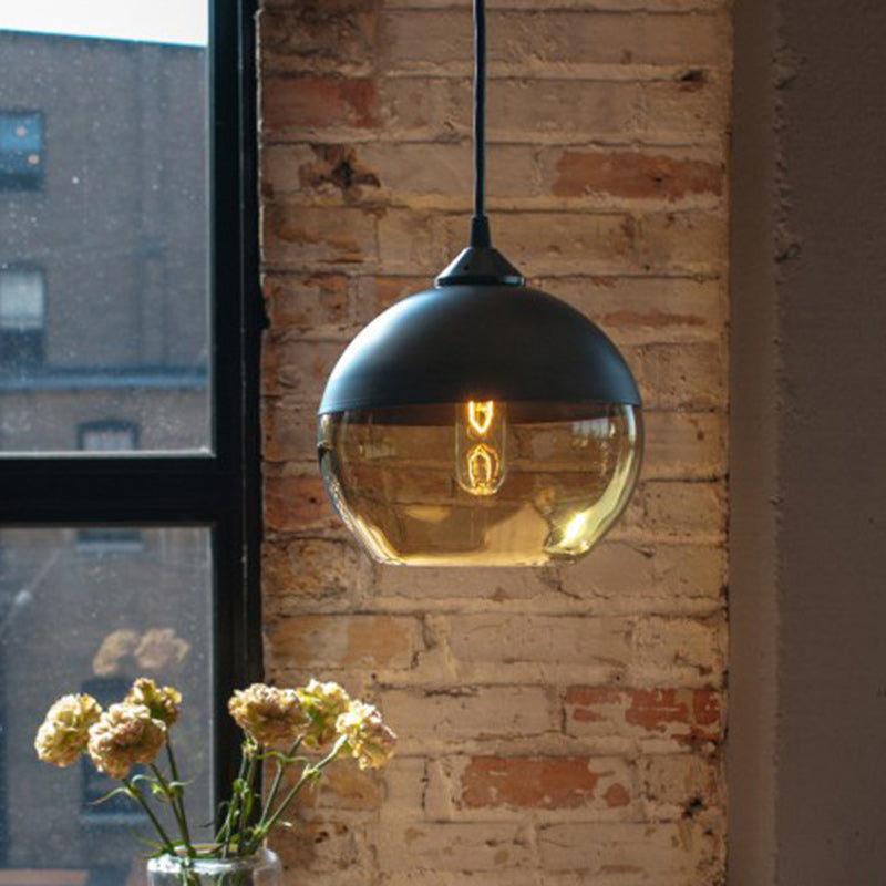 Contemporary Industrial Iron &amp; Glass Barrel Cylinder Globe 1-Light Pendant Light For Dining Room