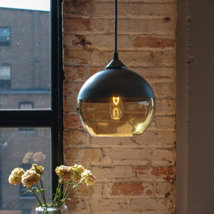 Contemporary Industrial Iron &amp; Glass Barrel Cylinder Globe 1-Light Pendant Light For Dining Room