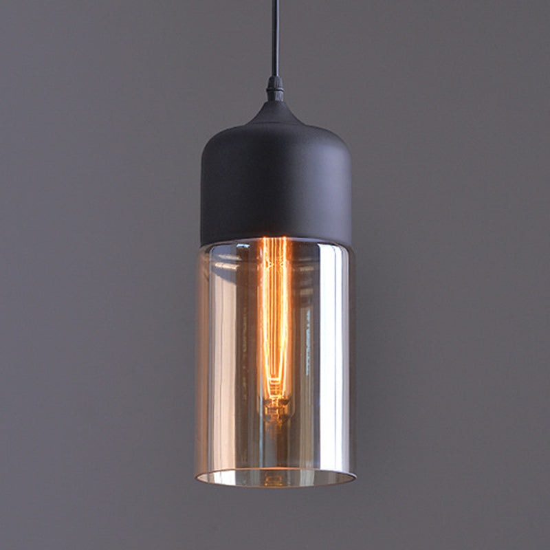 Contemporary Industrial Iron &amp; Glass Barrel Cylinder Globe 1-Light Pendant Light For Dining Room