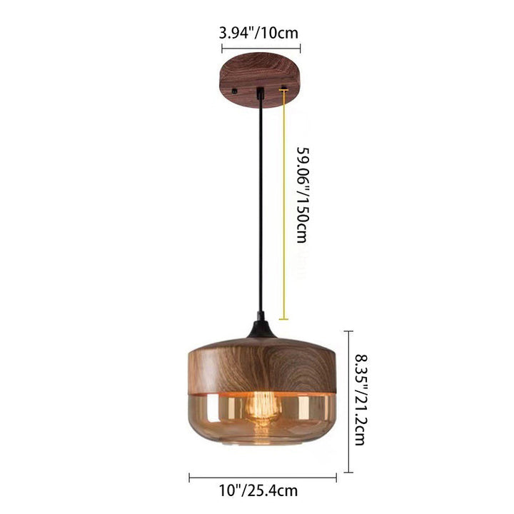 Contemporary Industrial Iron &amp; Glass Barrel Cylinder Globe 1-Light Pendant Light For Dining Room
