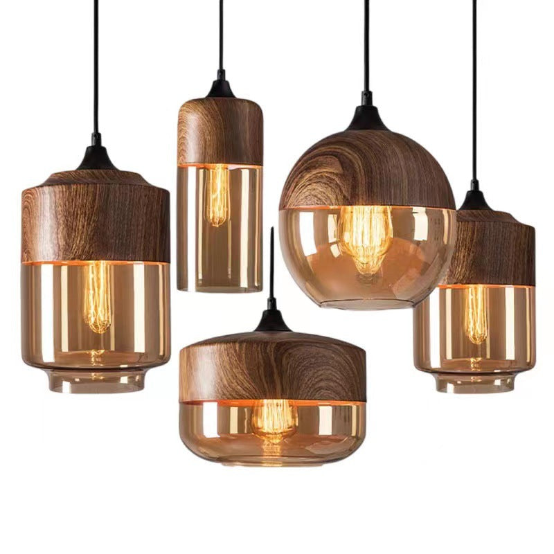 Contemporary Industrial Iron &amp; Glass Barrel Cylinder Globe 1-Light Pendant Light For Dining Room