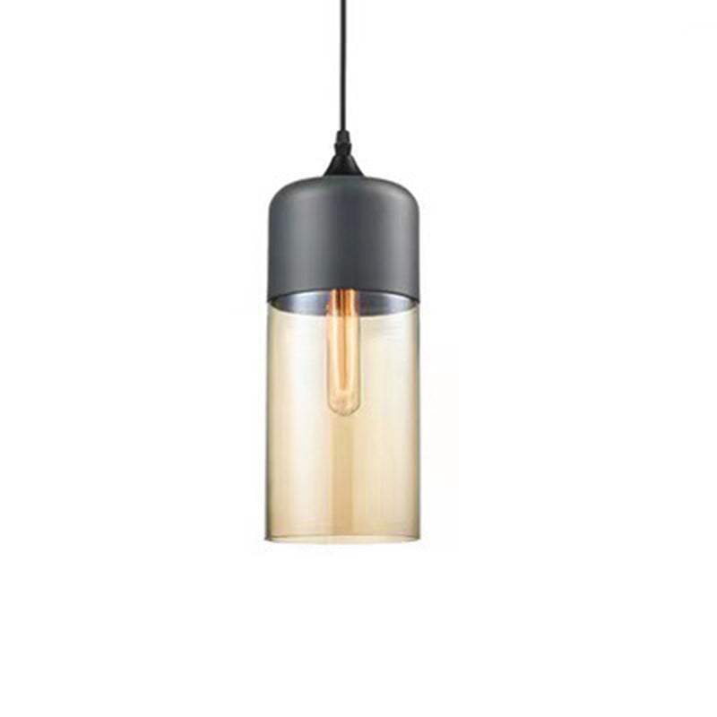 Contemporary Industrial Iron &amp; Glass Barrel Cylinder Globe 1-Light Pendant Light For Dining Room