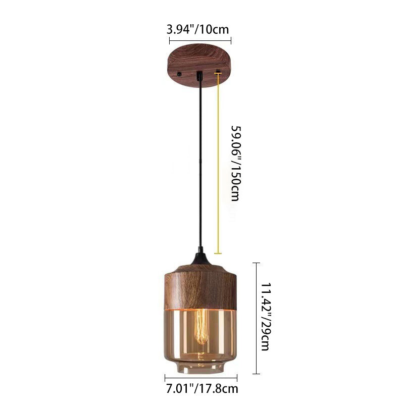 Contemporary Industrial Iron &amp; Glass Barrel Cylinder Globe 1-Light Pendant Light For Dining Room