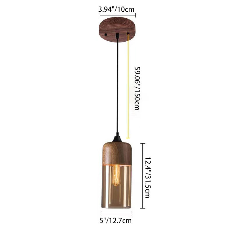 Contemporary Industrial Iron &amp; Glass Barrel Cylinder Globe 1-Light Pendant Light For Dining Room