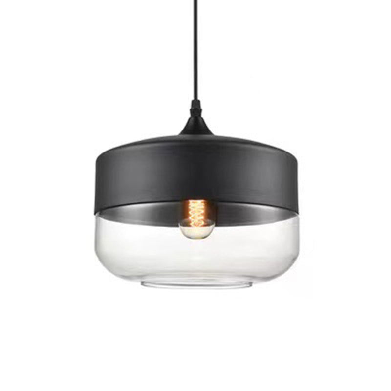 Contemporary Industrial Iron &amp; Glass Barrel Cylinder Globe 1-Light Pendant Light For Dining Room