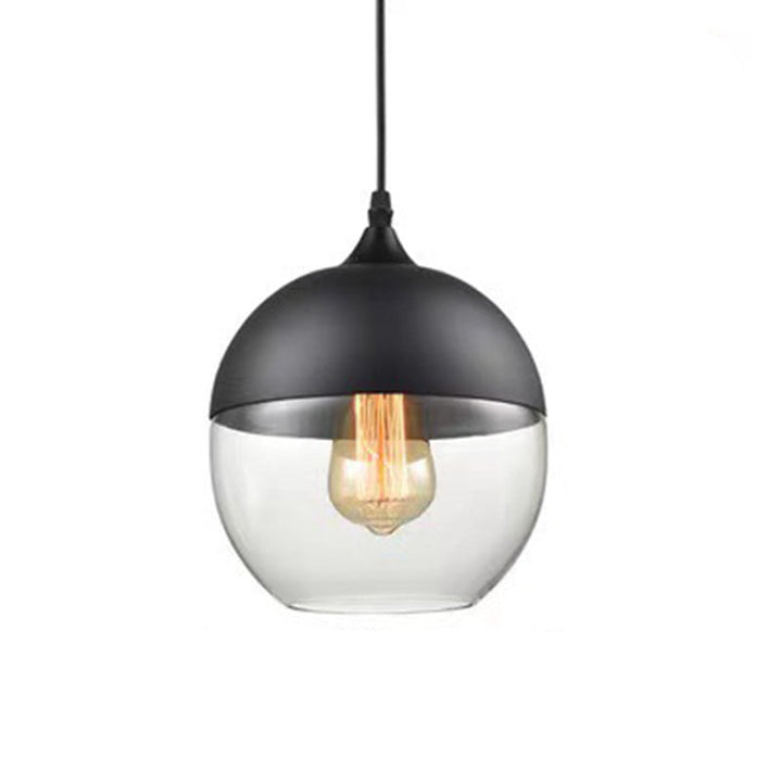 Contemporary Industrial Iron &amp; Glass Barrel Cylinder Globe 1-Light Pendant Light For Dining Room