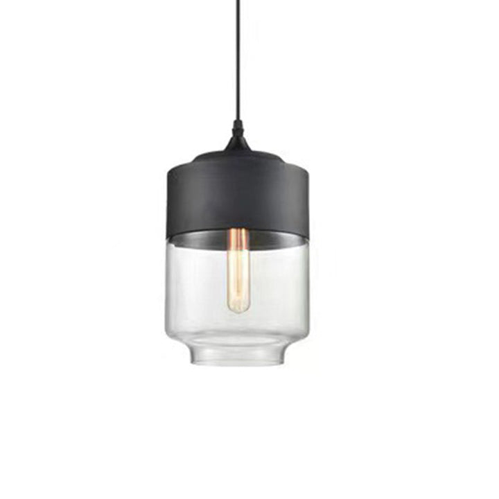 Contemporary Industrial Iron &amp; Glass Barrel Cylinder Globe 1-Light Pendant Light For Dining Room