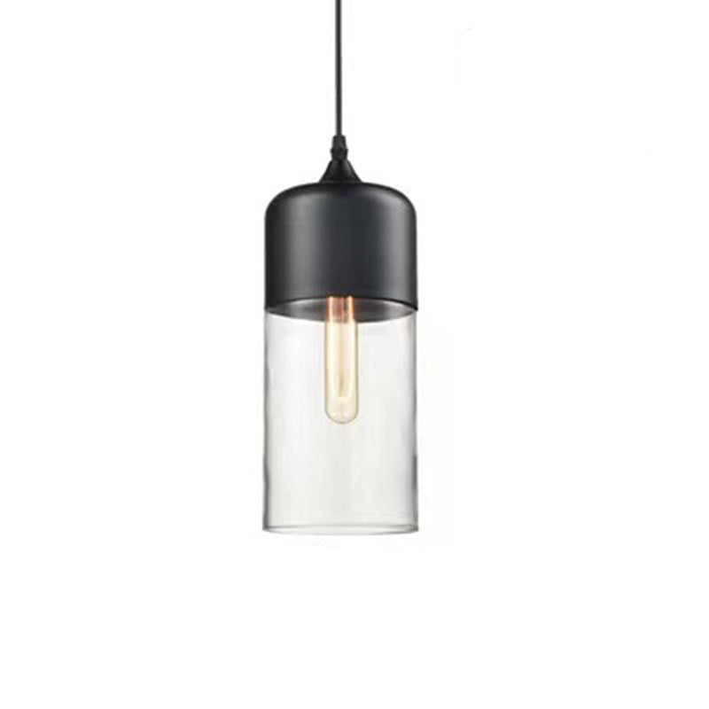 Contemporary Industrial Iron &amp; Glass Barrel Cylinder Globe 1-Light Pendant Light For Dining Room