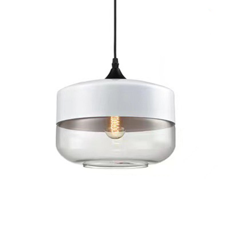 Contemporary Industrial Iron &amp; Glass Barrel Cylinder Globe 1-Light Pendant Light For Dining Room