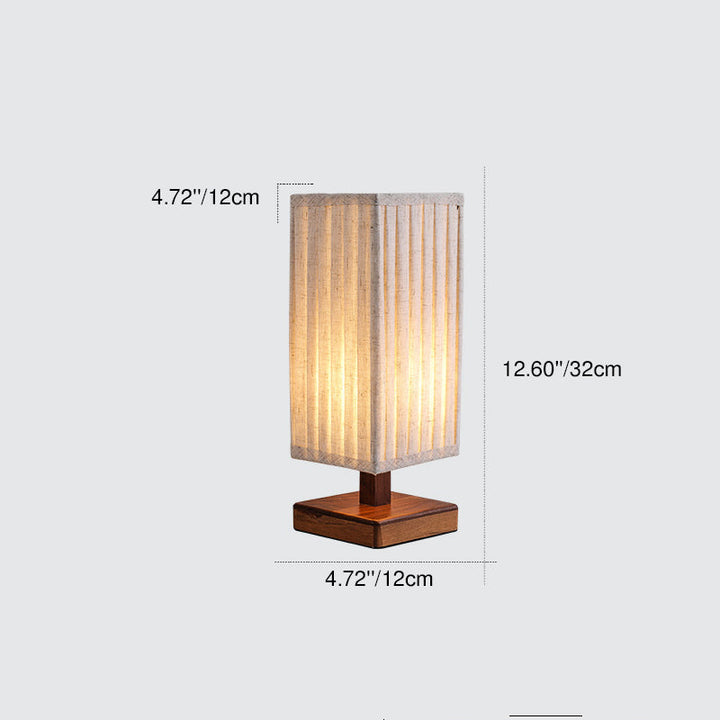 Traditional Japanese Walnut Fabric Square Column 1-Light Table Lamp For Living Room &amp; Bedroom