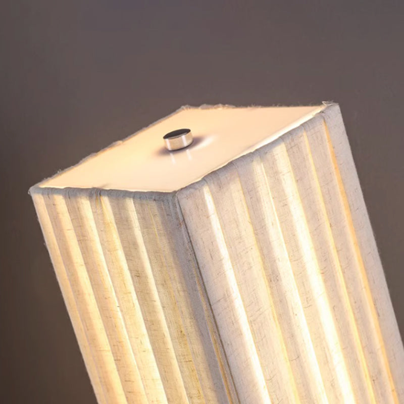 Traditional Japanese Walnut Fabric Square Column 1-Light Table Lamp For Living Room &amp; Bedroom