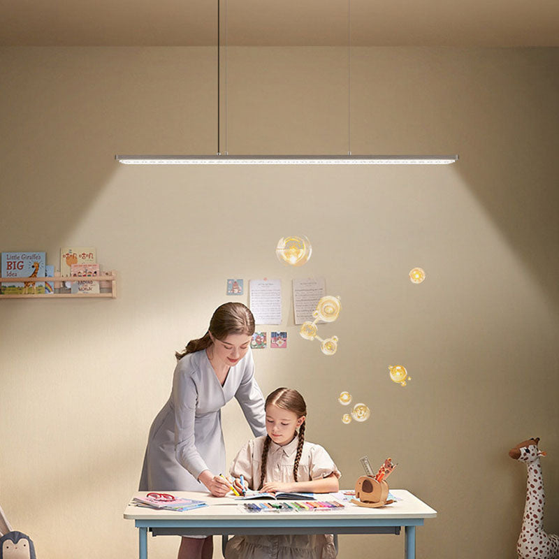 Rectangular LED Aluminum Eye-Caring Kids Study Pendant Light - Shadow-Free Piano-Grid Lighting For Study &amp; Home Office